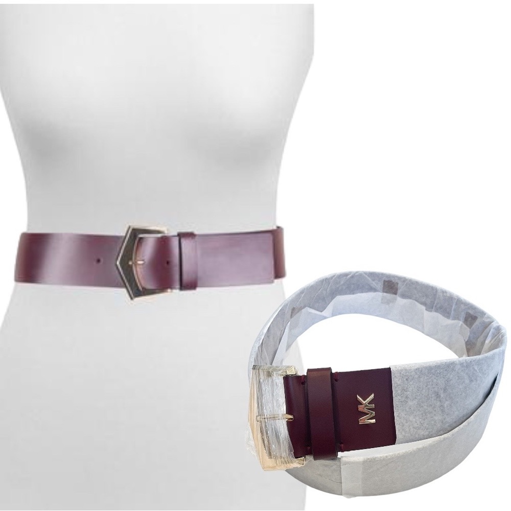 MICHAEL MICHAEL KORS Wide Leather Belt - Dark Berry - NWT - Large